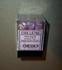 Chessex CHX LE765 36 Pink w/gold Easter 12mm d6 Dice Block warhammer d&d