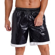 Mens Wet Look Shiny Board Shorts Swim Trunks Beach Drawstring Boxer Shorts