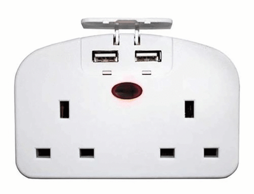 European 2 Way Travel Plug Power Adaptor 2 USB Ports 2 Pin Socket Double Plug - Picture 2 of 5