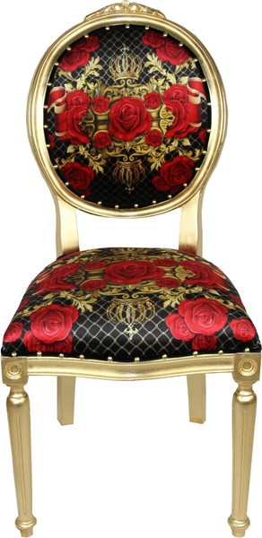 PompööS By Casa Padrino Luxus Barock Esszimmer Stuhl Rosen Schwarz-image