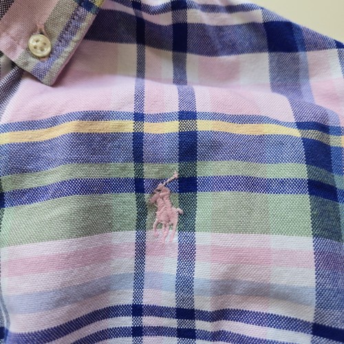 Polo Ralph Lauren Girls Plaid Cotton Shirt Dress Pink Blue green Size 16 Pockets - Picture 3 of 7