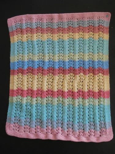 Hand knitted small baby blanket rainbow stripe  46 x 58cm / 18 x 23"