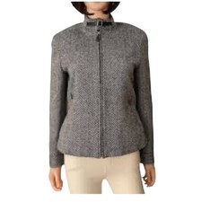 Lauren Ralph Lauren VTGE SZ 8 Herringbone Zip Front Jacket leather Collar Detail