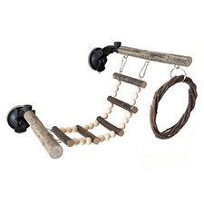 Bird Ladder Toy With Suction Cup Wooden Flexible Ladder Perch Bird Toy