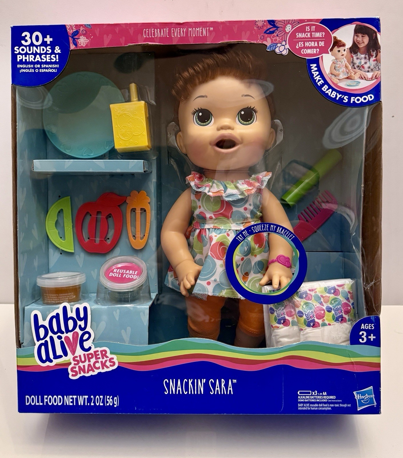 Baby Alive Super Snacks Snackin&rsquo; Sara Brown Hair Doll Talk