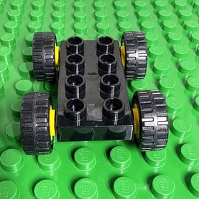 Lego Duplo Car Base 2X4 Black Yellow wheels 10805 10842 10823 10813 10835 10907