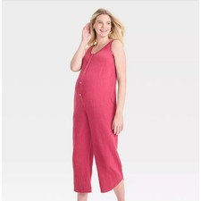 Ingrid  Isabel Women's Button Front Gauze Maternity Jumpsuit XL Red
