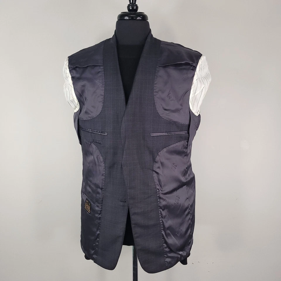 Jos A Bank Signature Gold Suit Mens 40R 34W Gray Plaid Wool 2pc Jacket Pants - Image 3 of 4