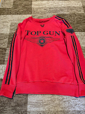 Top Gun Herren Pullover Rot Rundhals Langarm Logo-Print Druckgrafik