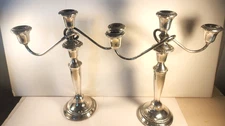 PAIR of AMSTON STERLING SILVER THREE LIGHT TALL WEIGHTED CANDELABRA #503