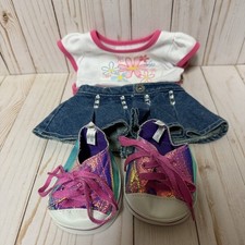 Build A Bear Outfit Flower Shirt Denim Skirt Rainbow Shoes