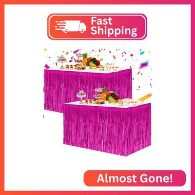 BEISHIDA 2 Pack Metallic Tinsel Foil Fringe Table Skirts for Rectangle & Round T