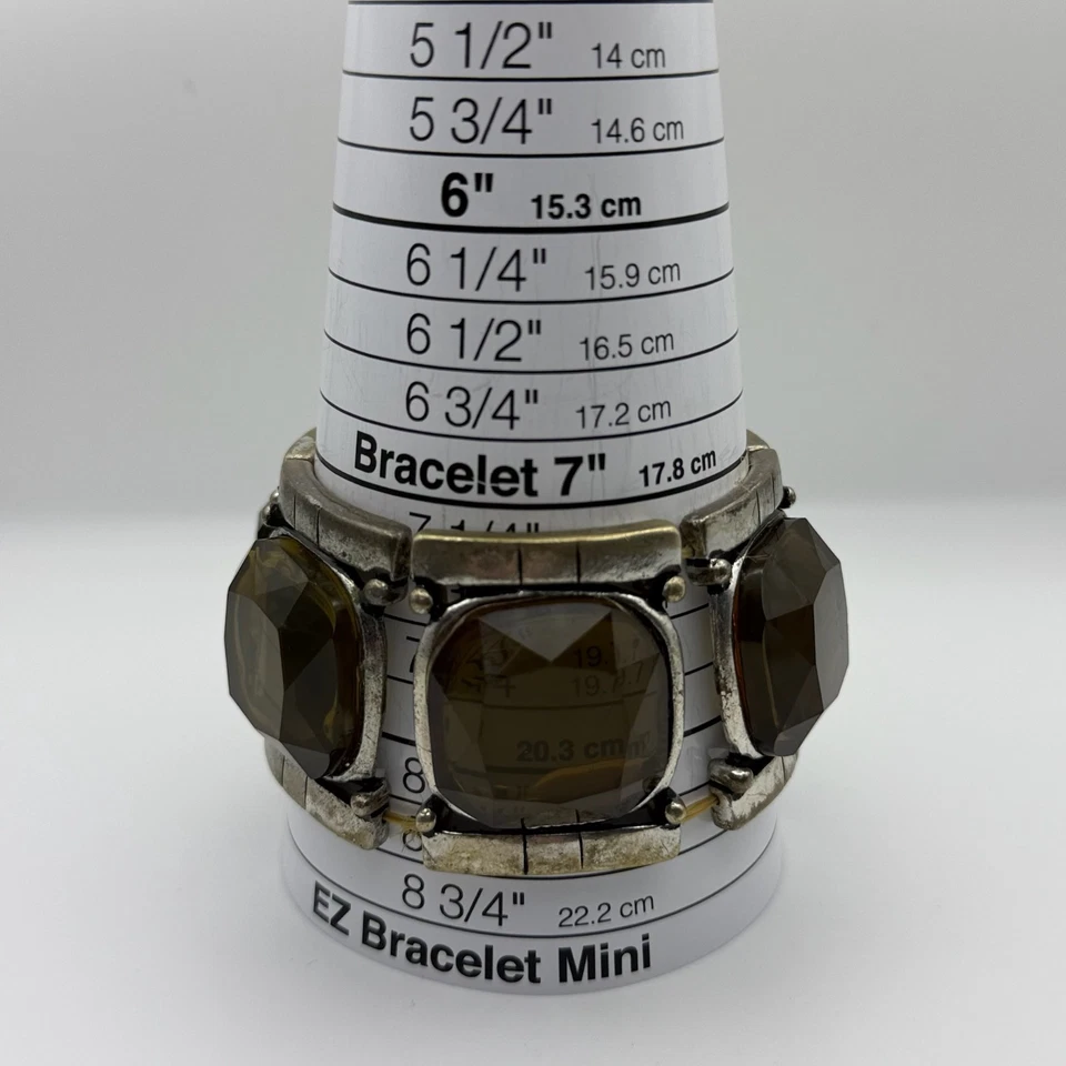 Vintage Chunky Square Grass Green Stretch Cuff Bracelet Statement Jewelry 7'' - Image 4 of 4