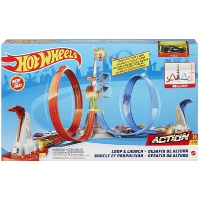 Hot Wheels Set Rennstrecken Doppelschleife Mega Turm 80 cm Auto