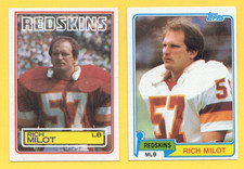 1981 & 1983 Topps RICH MILOT Washington Redskins 2 Card Lot Rookie RC
