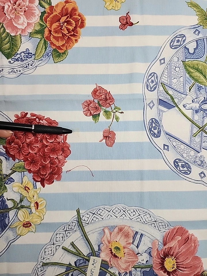 Braemore Oriental Blue Plate Floral Upholstery Interior Sample Fabric 26x26 Vtg - Image 4 of 4