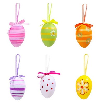 Easter Egg Pendants 6 Pcs Plastic Colorful Painted Eggs Ornament