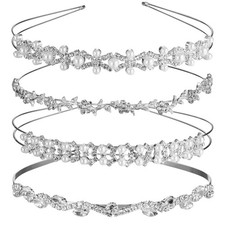 4 Pieces Rhinestones Wedding Headbands Crystal Flower Girl Leaves Crown Headb...
