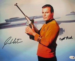 WILLIAM SHATNER Signed STAR TREK CAPT KIRK 11x14 Metallic INSCRIB Autograph JSA