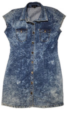 New Look L denim Shirt dress acid wash short sleeves button-front Women Stretch