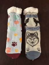 2 Pairs of Fun Sherpa Lined Non-Slip Comfy Slipper Socks - One Size Fits Most
