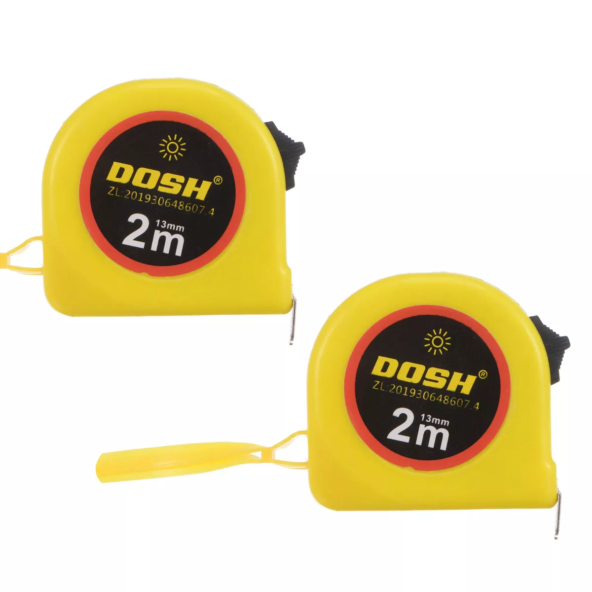 2pcs Mini Tape Measure 2M Steel Measuring Tape 12.5mm Wide, Yellow ABS Shell