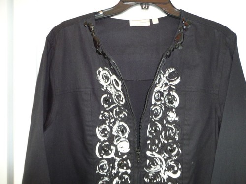 Woman Jacket By Choices Size Xl Black White With Rope and Bead Zipper - Picture 6 of 6