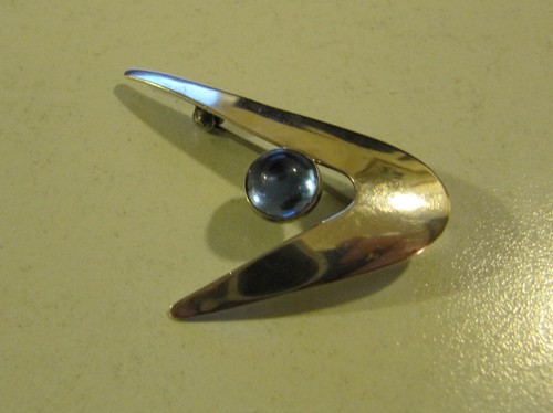 Abstakte Designer Silber Brosche Stein blau Sterling brooch blue stone Denmark - Bild 1 von 8
