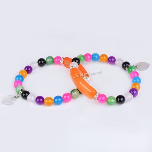 Semi-precious gemstone beads Heart Charm stretch bracelet 7" - Picture 95 of 168