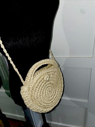 Straw Bag Round Handbag Crochet Wicker Rattan Boho Woven Beach Summer Crossbody - Bild 1 von 7