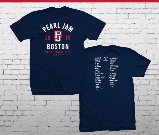 PEARL JAM SETLIST T SHIRT XL FENWAY PARK NIGHT 1 BOSTON RED SOX 9