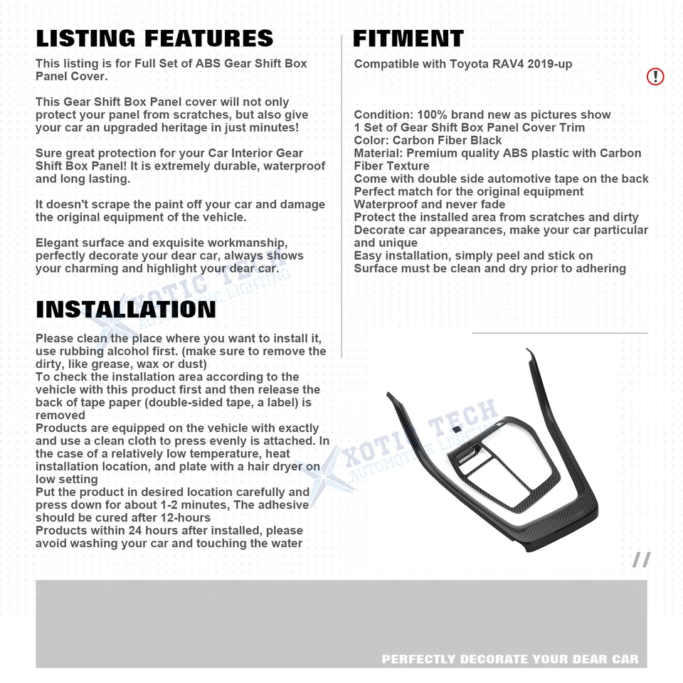 Conjunto completo de capa de moldagem de caixa de câmbio ABS fibra de carbono para Toyota RAV4 2019-2025 - Imagem 2 de 4