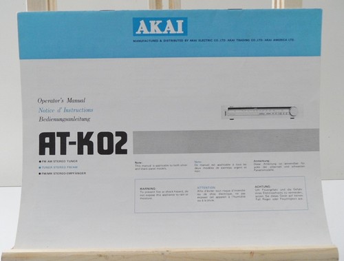NOTICE MANUEL ORIGINAL OPERATING INSTRUCTIONS AKAÏ AT-K02 TUNER RADIO HIFI  - Imagen 1 de 3