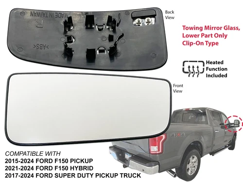 Tow Mirror Lower Heated Glass for 2015-2024 F150 17-24 SUPER DUTY Passenger Side
