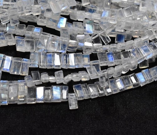 AAA Natural White Rainbow Moonstone Faceted Baguette Beads 16 Inch 3X6-4.5X9mm - Picture 6 of 6