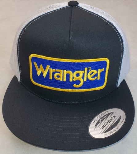 Wrangler Patch Trucker Hat /Yupoong Classic 6006 / 5 Panel Snapback Black/White - Picture 2 of 8
