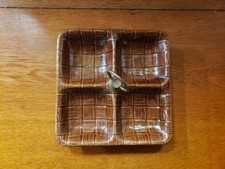 Mid Century Ceramic 4 Section Snack Tray with Ring Handle, Made in USA