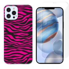 For iPhone 12 Pro Max Slim Case, w/ Tempered Glass - Zebra_Print Pink