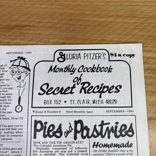 VTG Gloria Pitzer Monthly Cookbook Of Secret Recipes September 1981 - Picture 2 of 4
