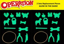 2 SETS! Operation Game Replacement Pieces Parts GLOW IN THE DARK w/Storage Bags!