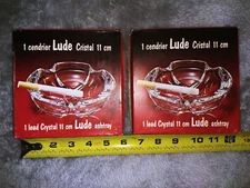 Vintage Lude France Lead Crystal Glass Ashtray's (x2) UNUSED in Original Boxes