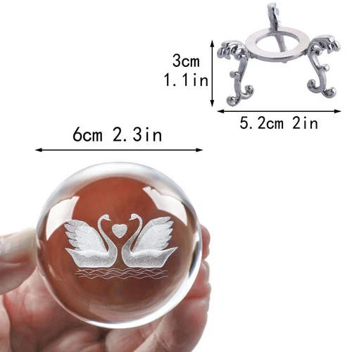 Bola de cristal de cisne 3D 60 mm esfera de vidrio grabada con láser con soporte - Imagen 5 de 5