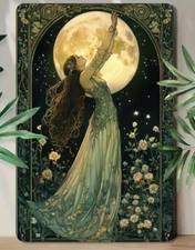 Metal Art, Moon Goddess, Vintage Style Metal Wall Decoration, 8x12 Inch