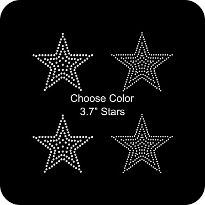Set of 4 Stars 3.7'' Assorted Stones Rhinestone Transfer Hotfix Bling Iron On
