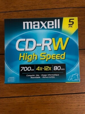 Maxell CD-RW High Speed 5 pk 700/4x-12x/80 with slim cases