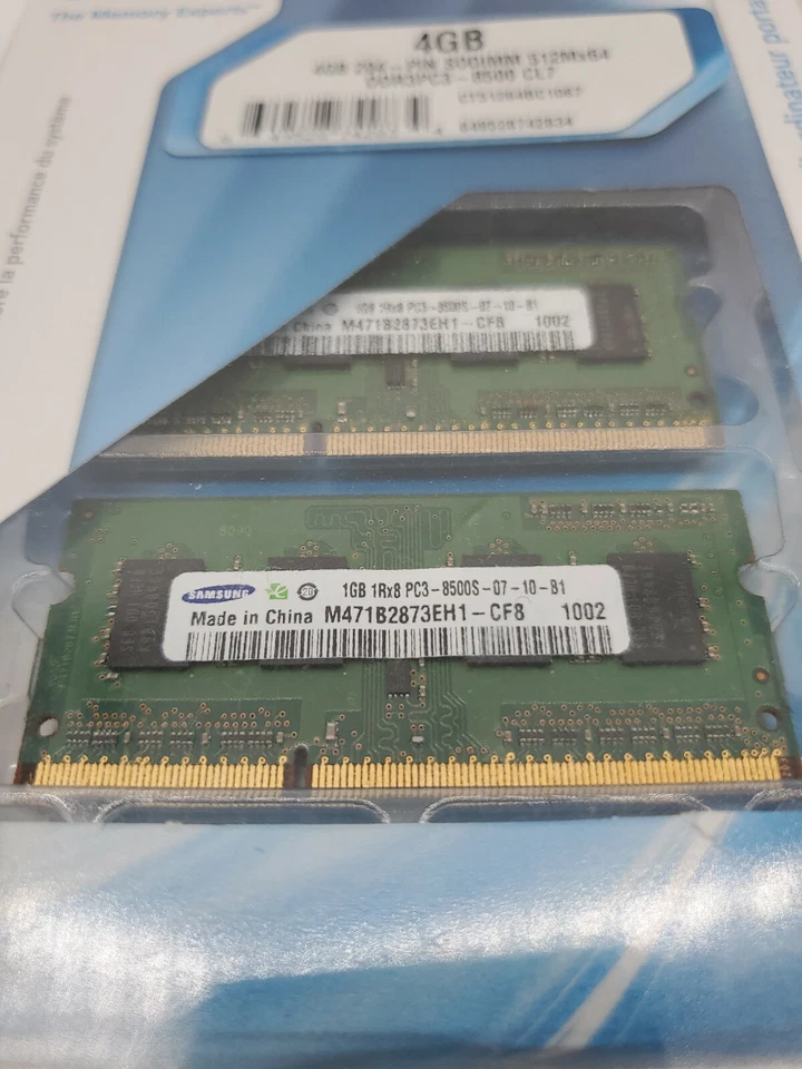 2 Samsung 1GB 1Rx8 PC3-8500S-07-10-B1 Laptop RAM Memory M471B2873EH1-CF8..40 - Image 3 of 4