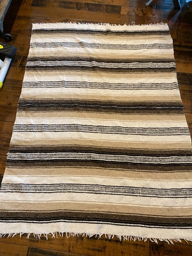MEXICAN STRIPED RUG~Brown*Tan*Yoga*Blanket*Throw*Southwestern/South America - Picture 9 of 12