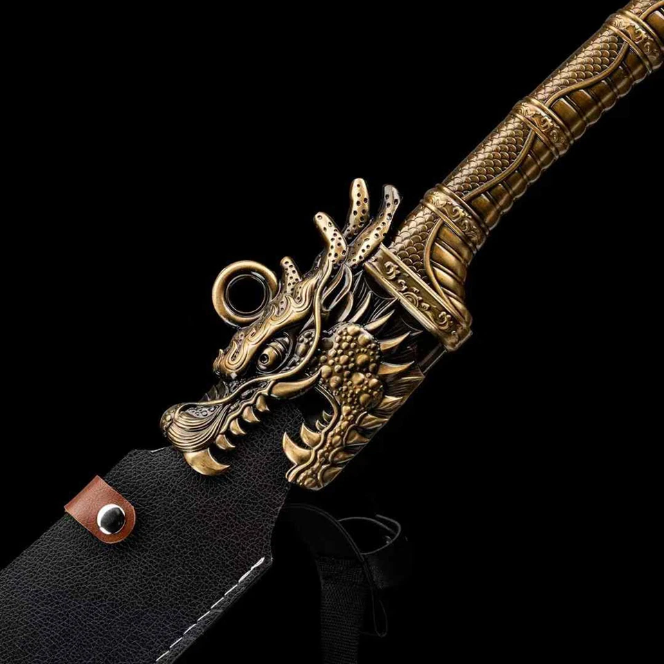 Espada china afilada tema dragón Kung Fu Dao manganeso acero cuero Foto 4 de 4