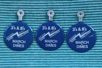 3 MARCH of DIMES Tab Pin Pinback Button 3's & 8's Citizen Band City ...