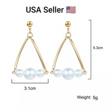 New Statement Earrings New Popular Geometric Triangle Size Pearl Dangle Drop Ear